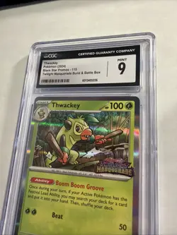 Pokemon Card Thwackey SVP 115 Twilight Masquerade Battle Prerelease - CGC 9 - Image 5