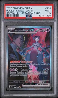 2025 POKEMON DRI EN-DESTINED RIVALS #231 TEAM ROCKET'S MEWTWO EX PSA 9 - Image 1