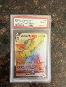 2021 Pokemon SWSH Evolving Skies Secret #204 FA Leafeon VMAX PSA 10 - Image 1
