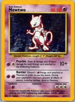 Mewtwo 10/102 Base Set Unlimited Holo Rare Holo Pokemon - Image 1