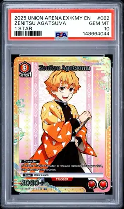 2025 UNION ARENA DEMON SLAYER VOL.2 062 ZENITSU AGATSUMA 1 STAR PSA 10 GEM MINT - Image 1