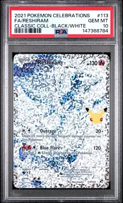 Reshiram 113/114 Pokemon Card Celebrations 25th Anniversary Full Art PSA 10 - Image 1