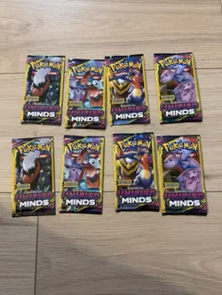 8 Packs Of Pokemon Unified Minds 3 Card Booster Pack Complete Art Set 8 Sealed - Image 1