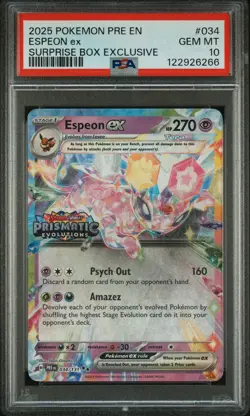2025 POKEMON PRE EN-PRISMATIC EVOLUTIONS SURPRISE BOX EXCLUSIVE ESPEON EX PSA 10 - Image 1