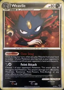 Weavile 25/90 Rare HGSS Undaunted Pokemon Lightly Played - Image 1