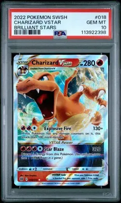 2022 POKEMON SWORD & SHIELD BRILLIANT STARS #018 CHARIZARD VSTAR PSA 10 - Image 1