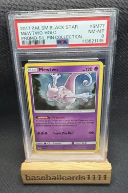 2017 POKEMON BLACK STAR PROMO SHINING LEGENDS MEWTWO-HOLO PSA 8 Double Swirl P2 - Image 1