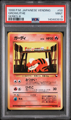 1998 POKEMON JAPANESE VENDING #58 GROWLITHE SERIES 3 PSA 9 NM Glossy Old Back - Image 1