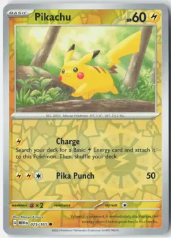 Pikachu 025/165 Common 151 Pokemon Reverse Holo Near Mint - Image 1
