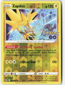 Zapdos Reverse Holo Holo Rare Pokemon GO 029/078 NM - Image 1