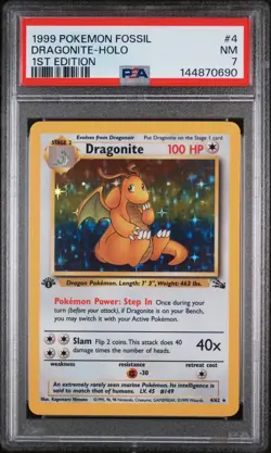 Dragonite Holo 4/62 1st Edition Fossil Pokemon PSA 7 - Image 1