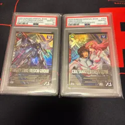PSA 10 Mighty Strike Freedom Kira Lacus Sequential Pair Gundam Card Set - Image 1