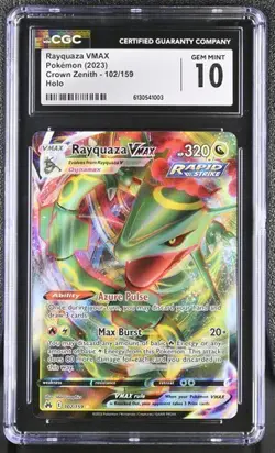 CGC 10 Pokemon English Rayquaza VMAX 102/159 2023 Crown Zenith Holo - Image 1