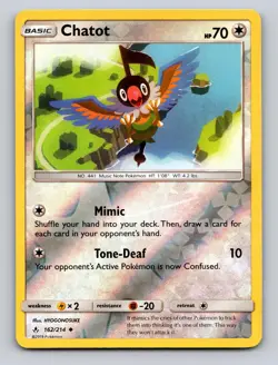 Chatot 162/214 Uncommon Unbroken Bonds Pokemon Reverse Holo NM - Image 1