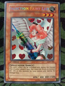 Yugioh, Injection Fairy Lily, LOD-100, 1st Edition, Secret Rare, Near Mint NM - Image 1