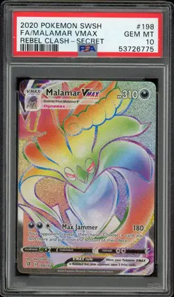 POKEMON PSA 10 GEM MINT 2020 SWSH REBEL CLASH MALAMAR VMAX 198/192 SECRET RARE - Image 1