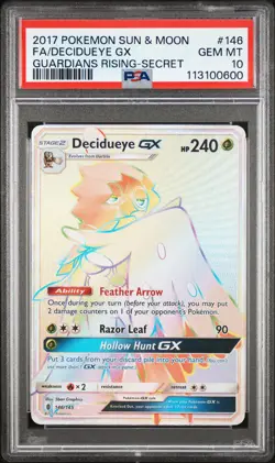 2017 POKEMON SUN & MOON GUARDIANS RISING SECRET FULL ART/DECIDUEYE GX PSA 10 - Image 1