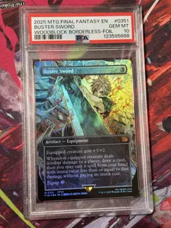 2025 MTG FINAL FANTASY WOODBLOCK BORDERLESS-FOIL #0351 BUSTER SWORD PSA 10 - Image 1