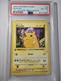 1999 POKEMON BASE SET 1ST EDITION-RED CHEEKS #58 PIKACHU PSA 6 - Image 1