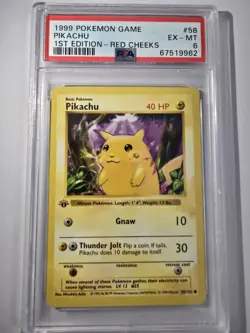 1999 POKEMON BASE SET 1ST EDITION-RED CHEEKS #58 PIKACHU PSA 6 - Image 3