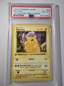 1999 POKEMON BASE SET 1ST EDITION-RED CHEEKS #58 PIKACHU PSA 6 - Image 4