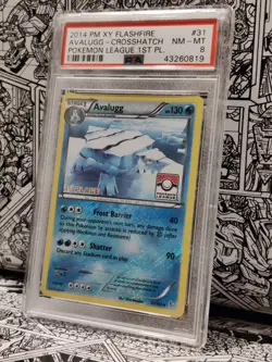 2014 Pokemon XY Flashfire #31 Avalugg Holo 1st Place Pokemon League PSA 8 - Image 1