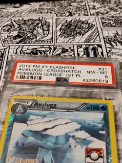 2014 Pokemon XY Flashfire #31 Avalugg Holo 1st Place Pokemon League PSA 8 - Image 3