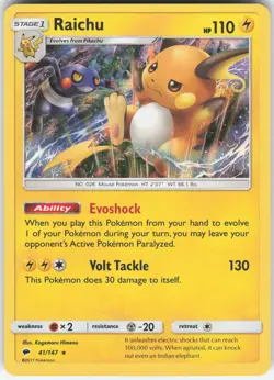 RAICHU 41/147 HOLO RARE BURNING SHADOWS POKEMON NM - Image 1