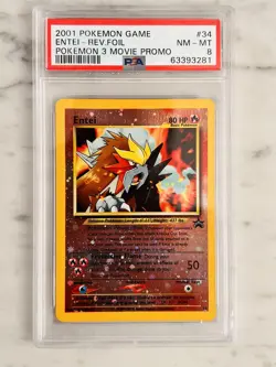 Entei #34 | Reverse Holo Foil | 2001 Pokemon Movie 3 Promo | PSA 8 NM - MINT - Image 1