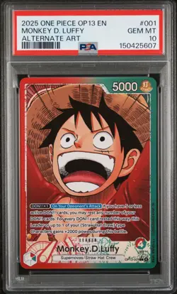 2025 ONE PIECE OP13 #001 CARRYING ON HIS WILL LEADER ALT ART LUFFY PSA 10 - Image 1