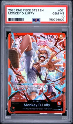 2025 ONE PIECE ST21 #001 GEAR 5 MONKEY D. LUFFY LEADER ENGLISH PSA 10 GEM MINT - Image 1