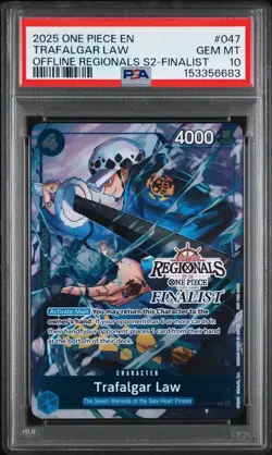 2025 ONE PIECE OFFLINE REGIONALS FINALIST OP07-047 TRAFALGAR LAW PROMO PSA 10 - Image 1