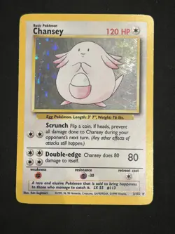 Pokemon TCG Chansey Holo Rare Card Base Set 3/102 MP - Image 1