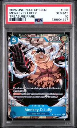 2025 ONE PIECE OP13 058 CARRYING ON HIS WILL MONKEY D LUFFY TREASURE RARE PSA 10 - Image 1