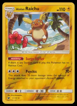 Alolan Raichu 31/111 Holo Rare Crimson Invasion Pokemon Reverse Holo Near Mint - Image 1