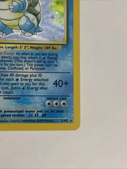 Pokemon TCG Blastoise Holo Unlimited Holographic Card 2/102 Base Set MP - Image 5