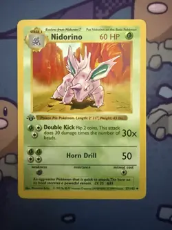 Pokemon Card - Nidorino Base Set (Shadowless) 37/102 Uncommon 1st Edition - Image 1