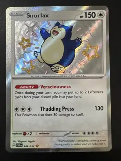 Pokemon TCG Snorlax 202/091 Shiny Holo Rare Paldean Fates Mint Condition - Image 1
