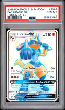 2019 Pokemon Sun & Moon Hidden Fates Lucario GX Fa Hidden Fates PSA 10 #SV64 - Image 1