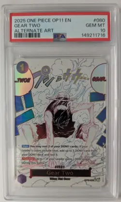 2025 ONE PIECE OP 11 EN GEAR TWO ALTERNATE ART - PSA 10 #080 - Image 1