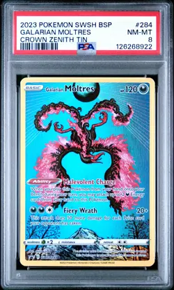 2023 POKEMON SWSH BLACK STAR PROMO CROWN ZENITH TIN #284 GALARIAN MOLTRES PSA 8 - Image 1
