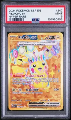 2024 POKEMON SSP EN-SURGING SPARKS HYPER RARE #247 PIKACHU EX PSA 9 - Image 1