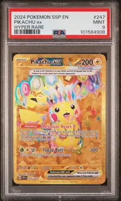 2024 POKEMON SSP EN-SURGING SPARKS HYPER RARE #247 PIKACHU EX PSA 9 - Image 1