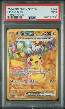 2024 POKEMON SSP EN-SURGING SPARKS HYPER RARE #247 PIKACHU EX PSA 9 - Image 1