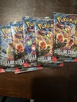 Pokemon TCG Scarlet and Violet Stellar Crown Booster Pack X5 New and Sealed - Image 1