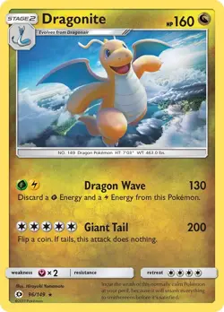 Dragonite 96/149 Holo Rare SM Base Set Pokemon Card - Image 1