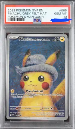 Pikachu Grey Felt Hat 2023 Pokemon x Van Gogh SVP 085 PSA 10 - Image 1
