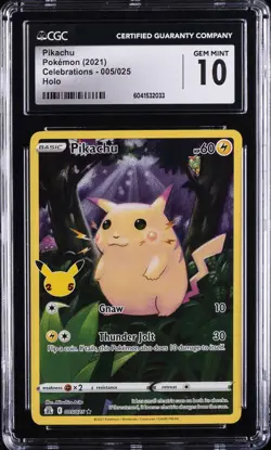 2021 POKEMON CELEBRATIONS #005 FULL ART/PIKACHU CGC 10 GEM MINT - Image 1