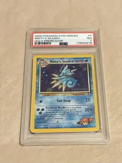 PSA 7 Misty's Seadra Holo Prerelease #9 Gym Heroes Pokemon TCG - Image 1