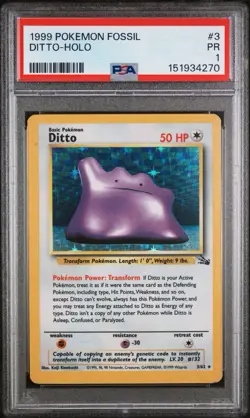 1999 POKEMON TCG - FOSSIL - DITTO 03/62 - HOLO #3 PSA 1 Rare Low Pop Vintage - Image 1